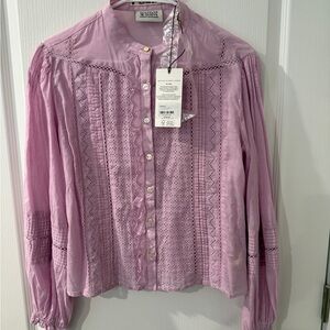 Scotch & Soda Long Sleeve Broderie Shirt, Orchid Size Small
